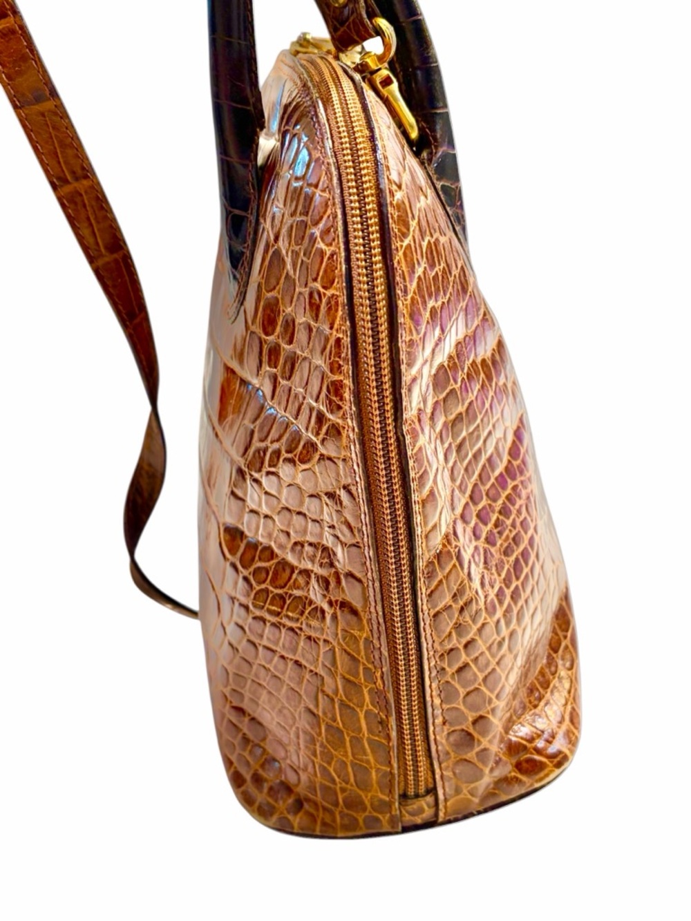 Brown Crocodile Leather Top-Handle Bag with Shoulder Strap Made in Italy 🇮🇹 - Picture 10 of 15